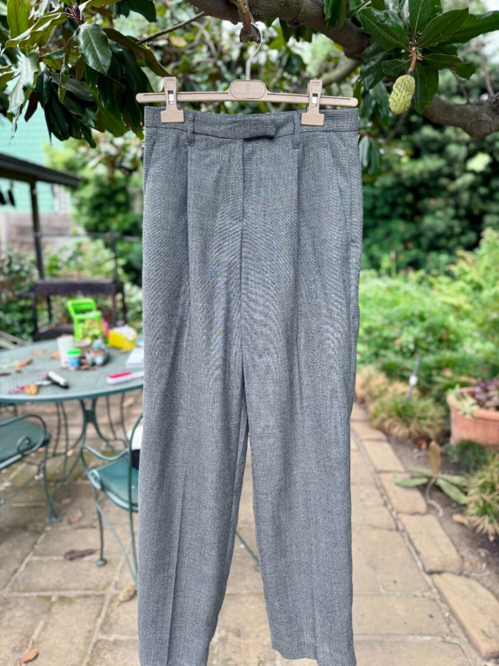 BRUNELLO CUCINELLI Grey Pleated Virgin Wool- Blend wide-leg trousers pants
